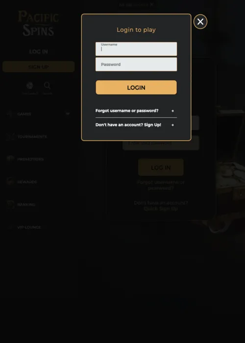 Secure player account login Pacific Spins Casino
